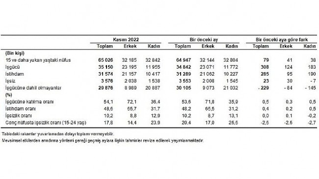 Mevsim etkisinden arındırılmış işsizlik oranı %10,2 seviyesinde gerçekleşti