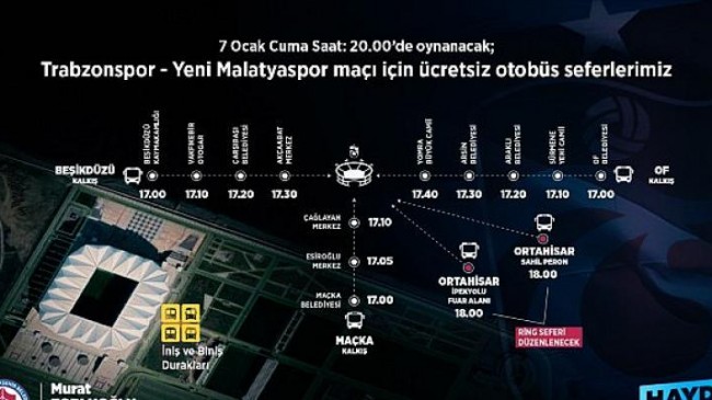 Büyükşehir Trabzonspor Taraftarlarını Maça Ücretsiz Taşıyacak
